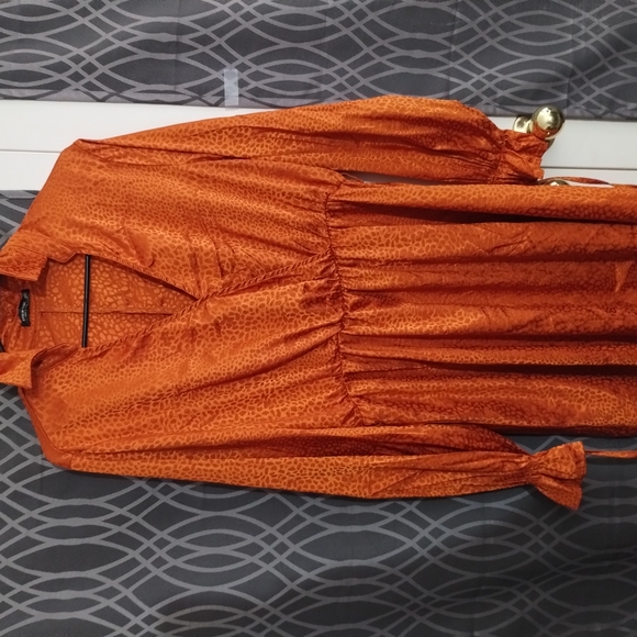 Women’s Vibrant Orange Pleated Dress – Energetic Elegance in Motion main image 1
